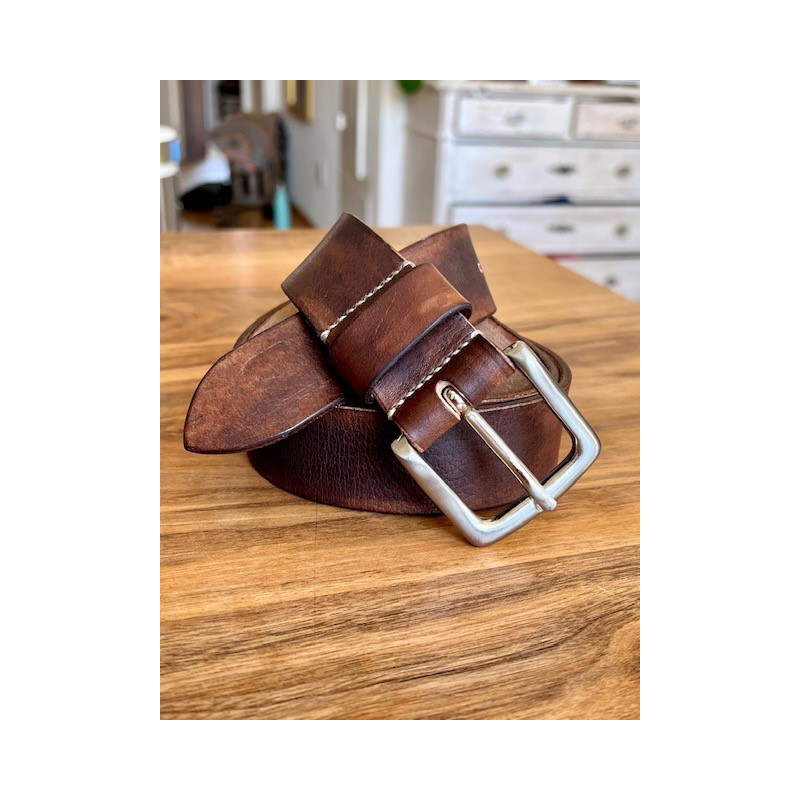 40mm, dunkelbraun, Silberschnalle, Lederschlaufe ohne Ziernaht